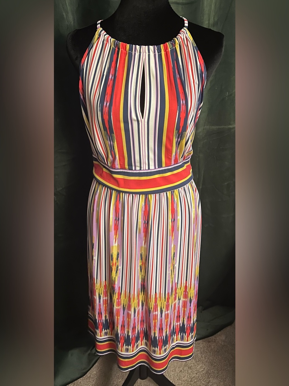 London Times Multicolor Striped Halter Midi Dress
